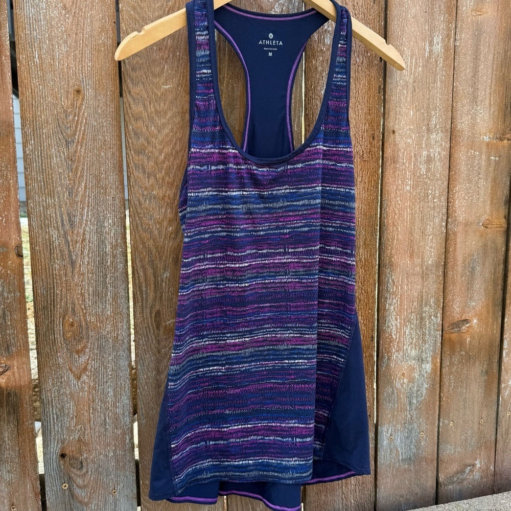 ATHLETA Women’s Navy Purple Racer Back Tank Top Athletic Shirt Size Medium